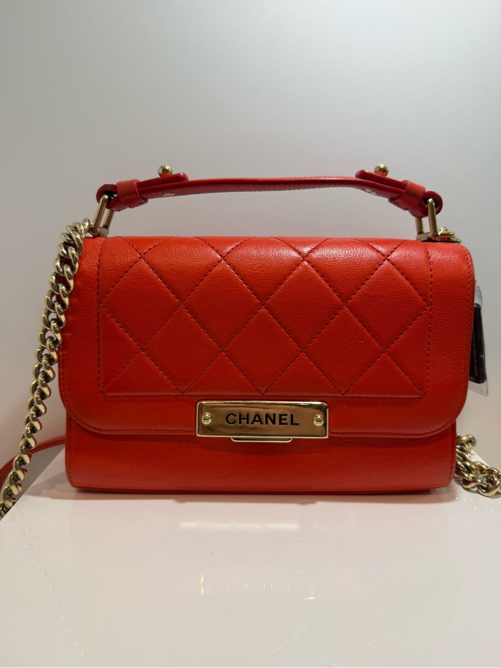 Chanel Red Matelasse Leather Click Label Shoulder Bag